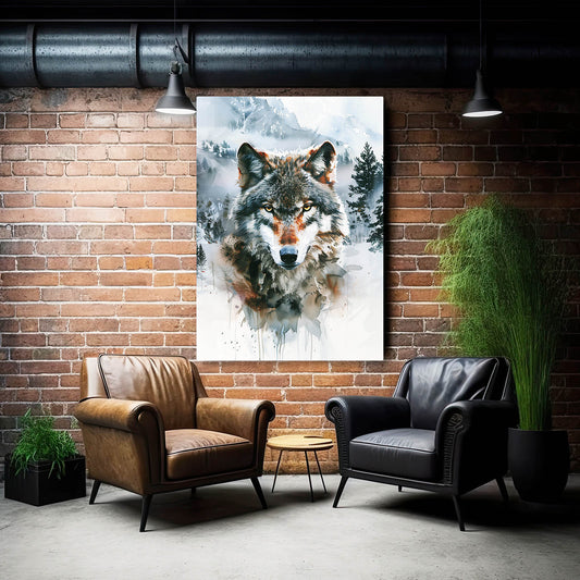 Mountain Wolf Wall Art — watercolor canvas print in white tones, view 3