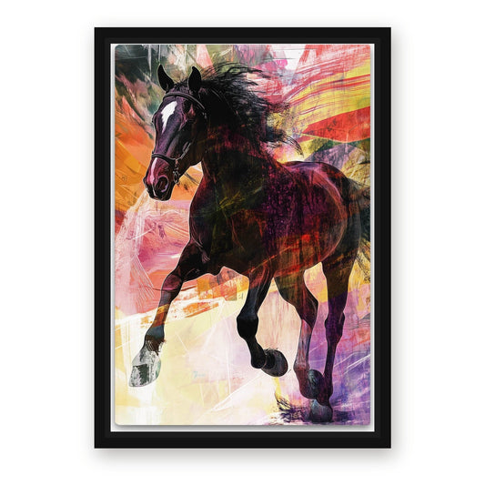 Multicolored Horse Wall Art – with Premium Black wood frame