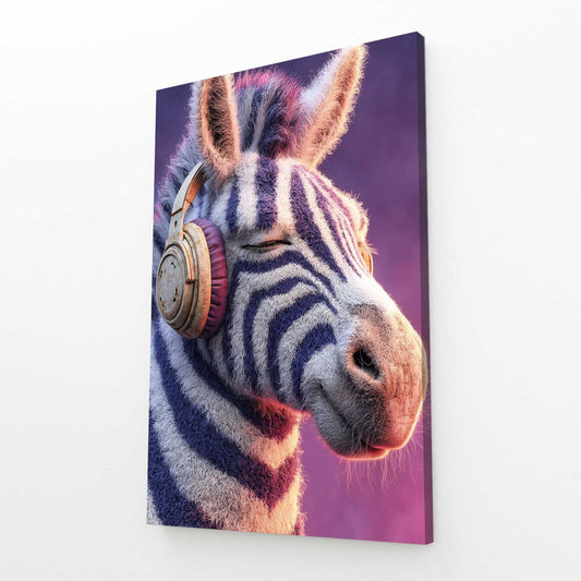 Musical Zebra Art – angled canvas view on white background
