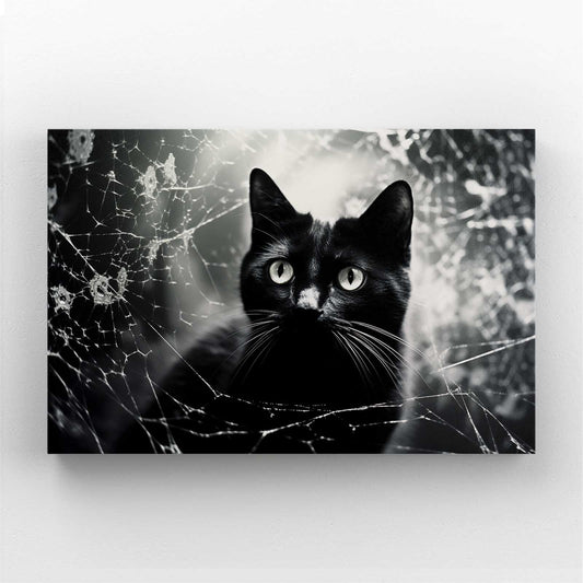 Mysterious Cat Wall Art — photography canvas print in black tones