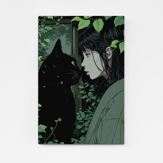 Mystic Bond Cat Wall Art – angled canvas view on white background