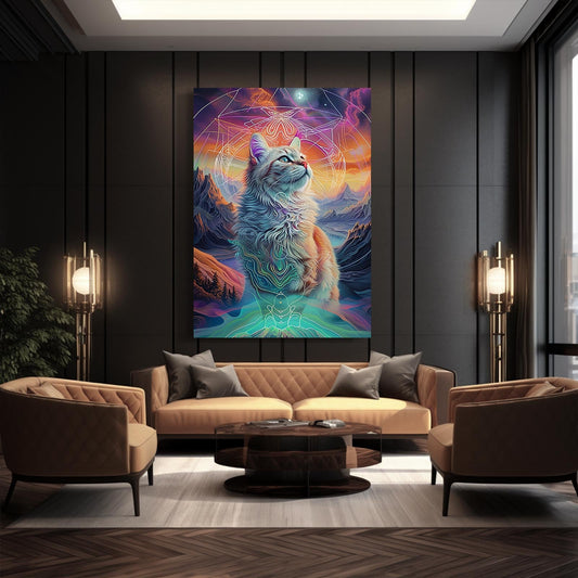 Mystic Horizon Cat Art — digital canvas print in blue tones, view 3