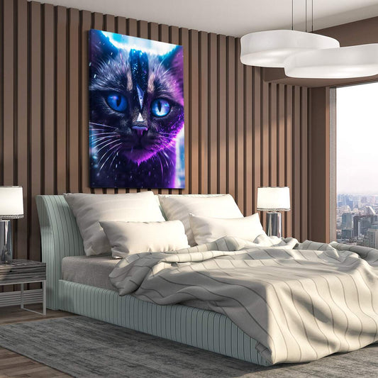 Mystic Triangle Cat Wall Art — digital canvas print in blue tones, view 3