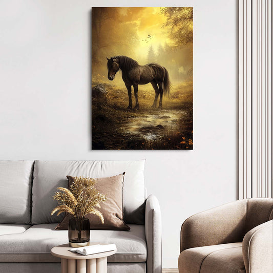 Native American Horse Artwork – angled canvas view on white background