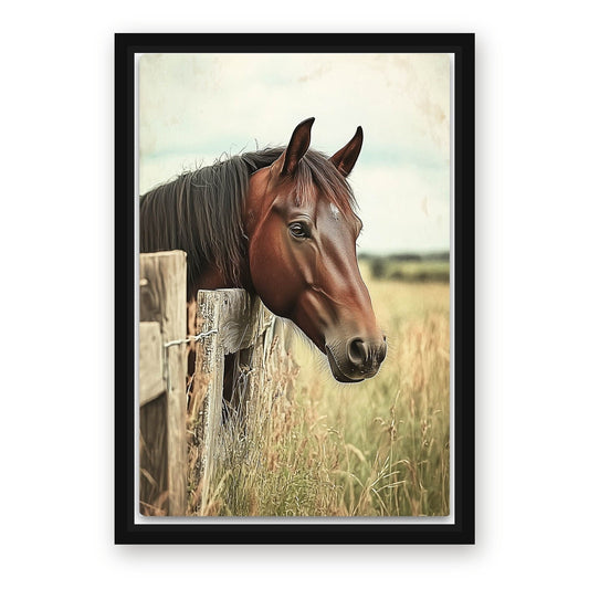 Natural Horse Canvas Art – with Premium Black wood frame