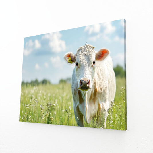 Nature Cow Wall Art – angled canvas view on white background