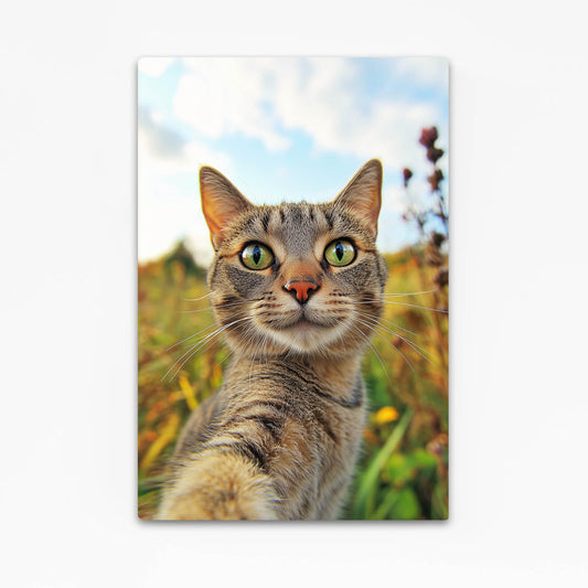 Nature Selfie Cat Art – angled canvas view on white background