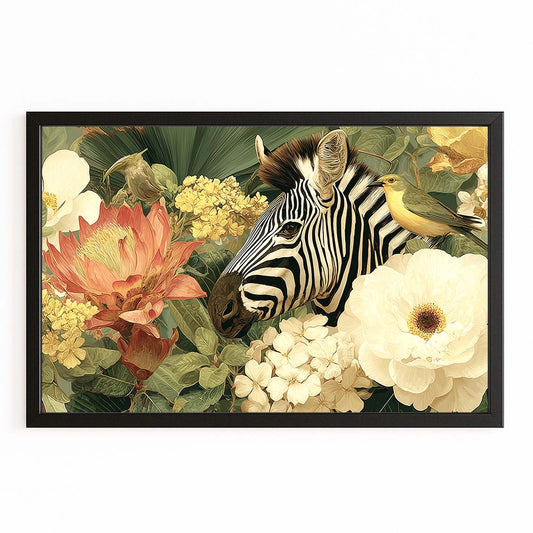 Nature Zebra Art – with Premium Black frame on white background