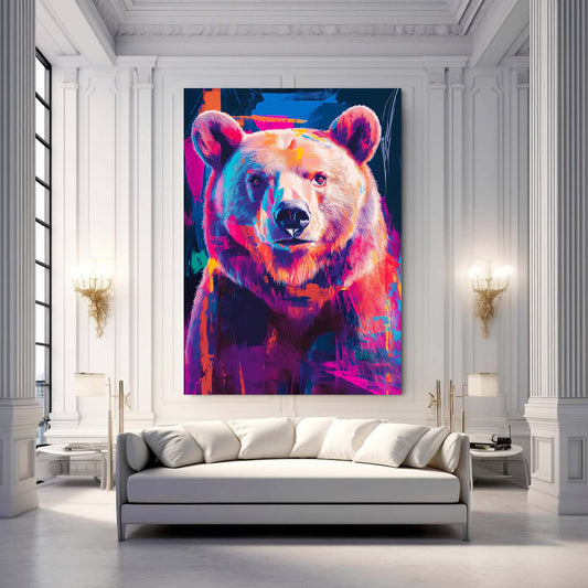 Neon Bear Art — abstract canvas print in pink tones, view 3
