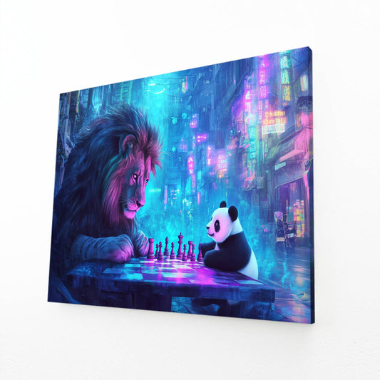 Neon Chess Lion Wall Art