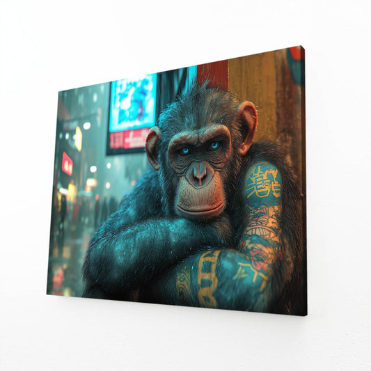 Neon City Ink Monkey Wall Decor – angled canvas view on white background