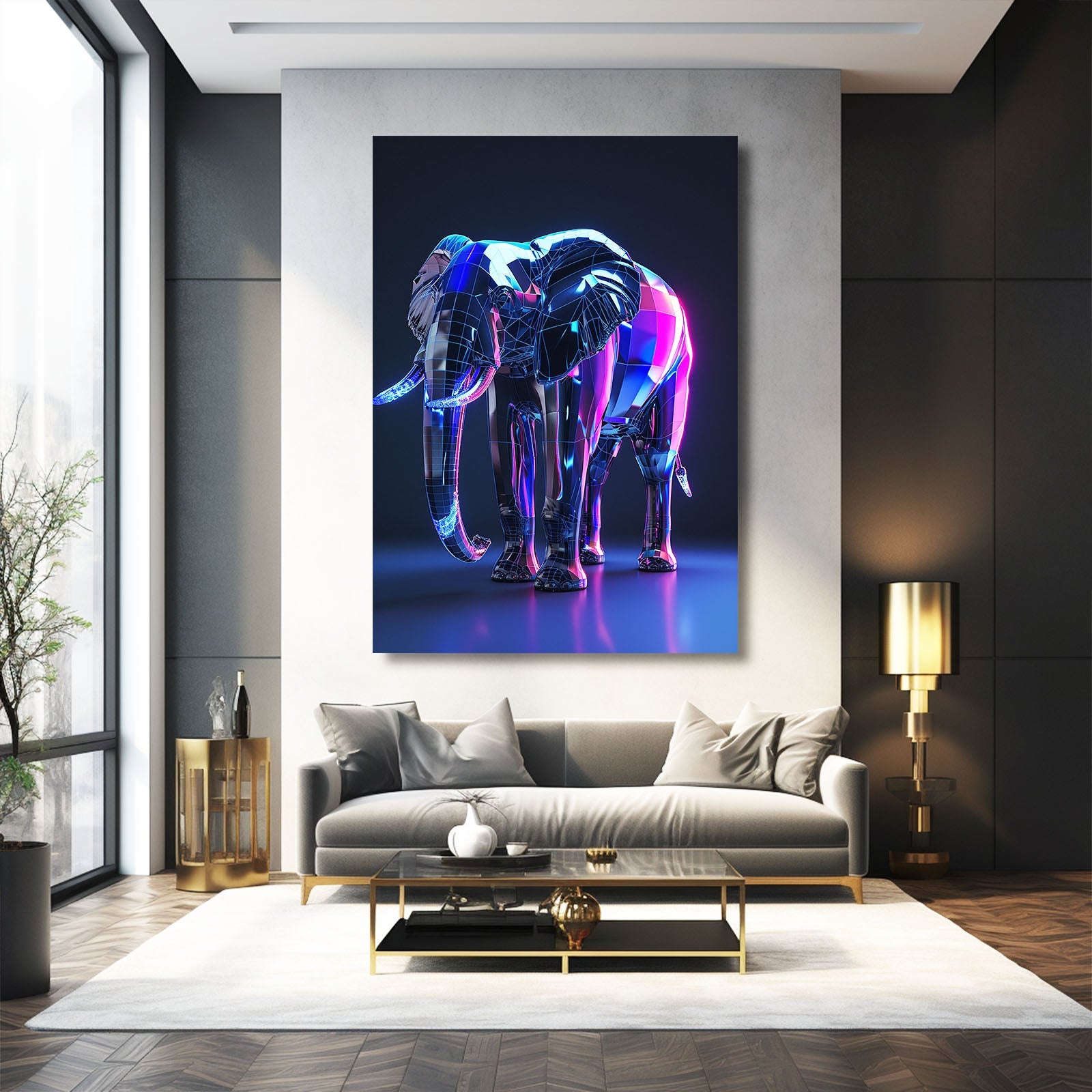 Neon Cyber Elephant Art