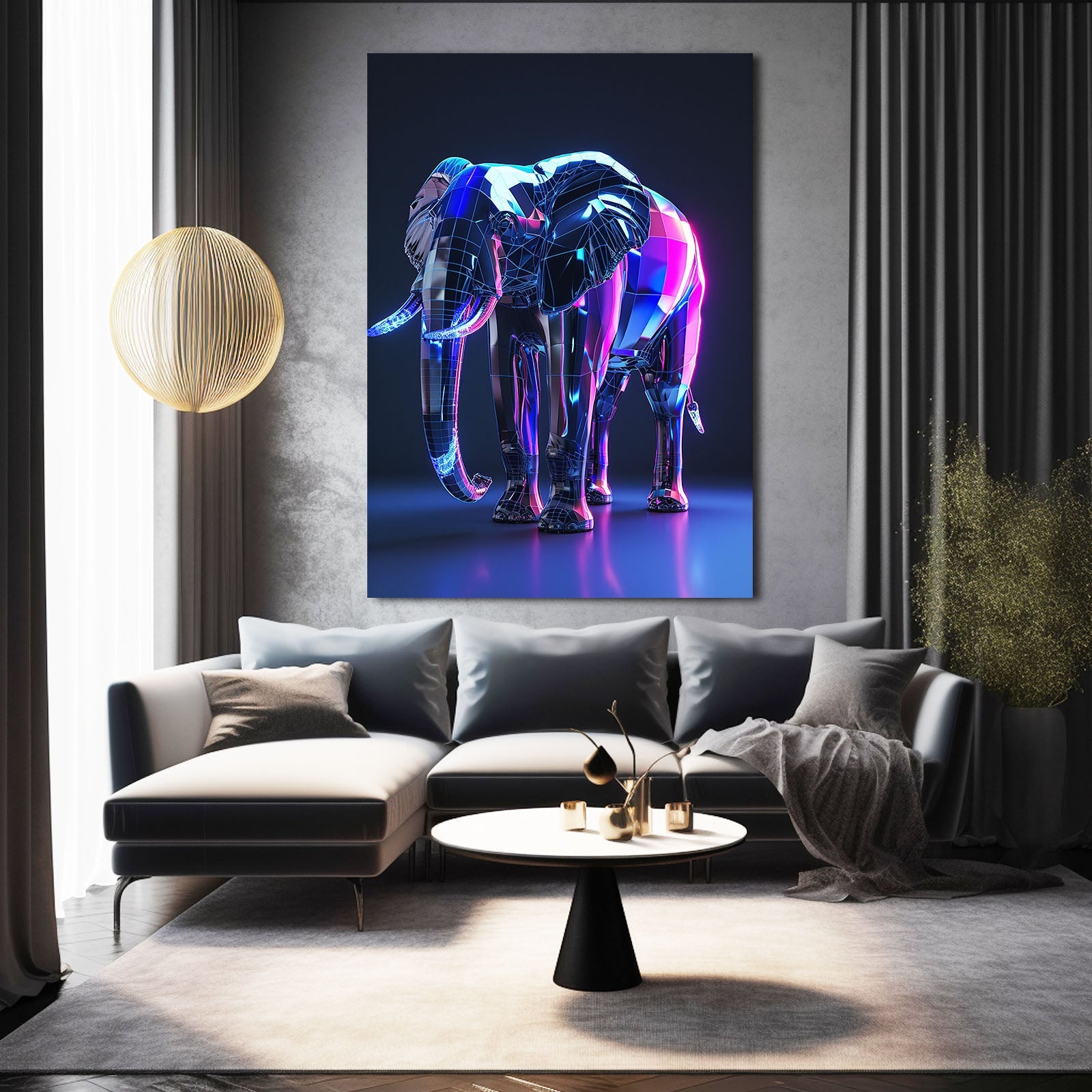 Neon Cyber Elephant Art