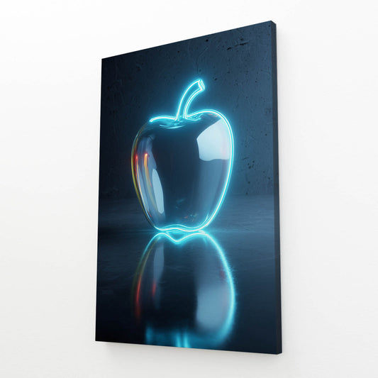 Neon Glass Apple Fruit Canvas – angled canvas view on white background