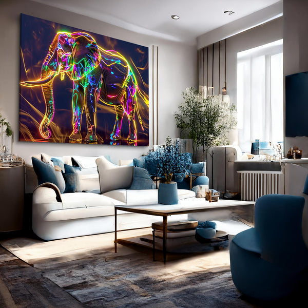 Neon Glow Elephant Wall Art