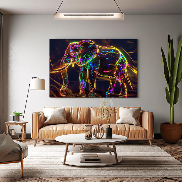Neon Glow Elephant Wall Art