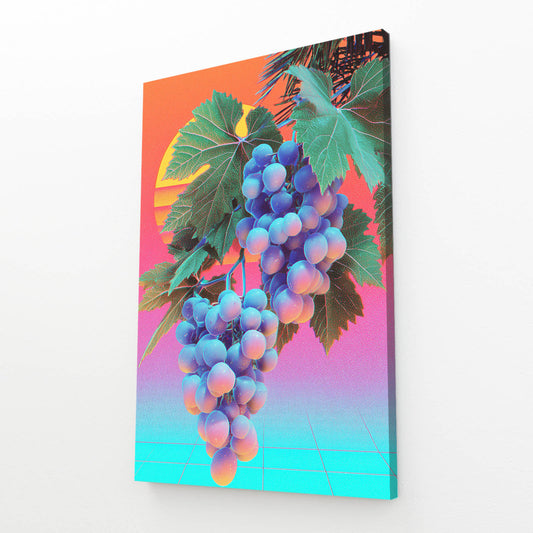 Neon Grape Bunch Fruit Canvas – angled canvas view on white background