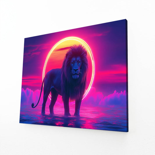 Neon Horizon Lion Wall Art