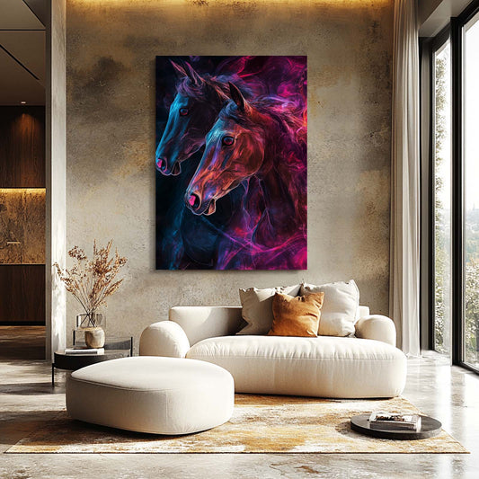 Neon Horse Prints – angled canvas view on white background