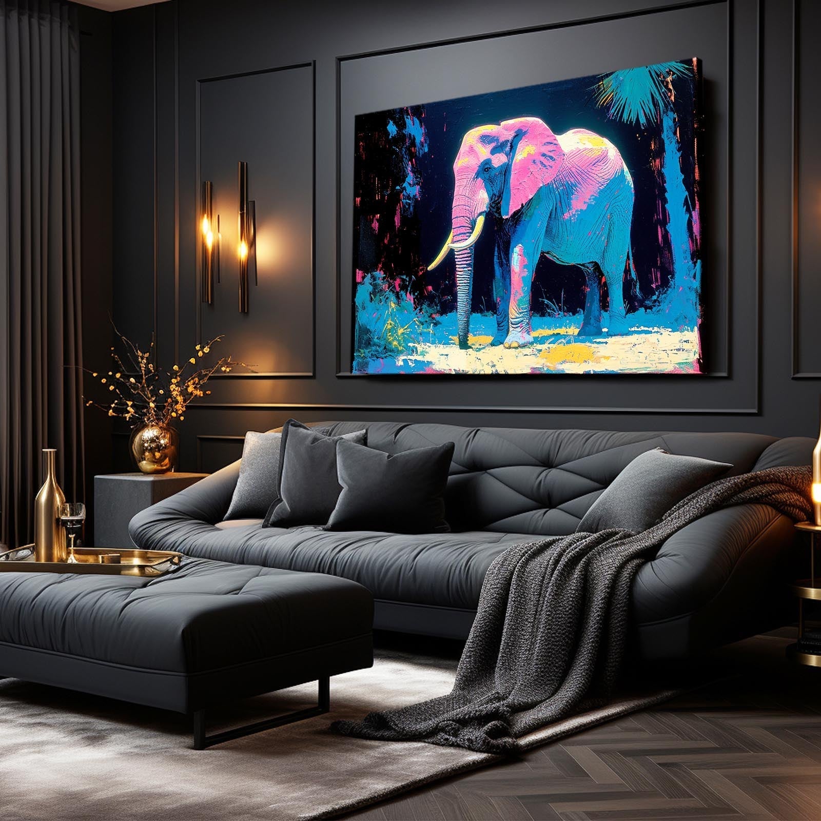 Neon Jungle Elephant Art