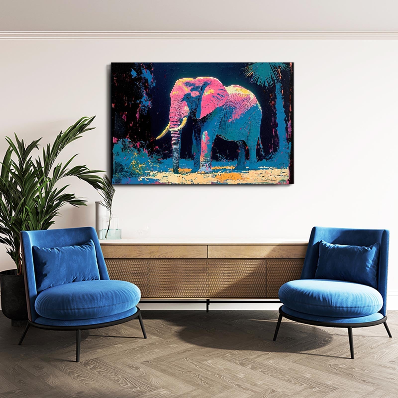 Neon Jungle Elephant Art