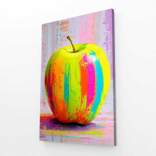 Neon Paint Strokes Apple Canvas – angled canvas view on white background