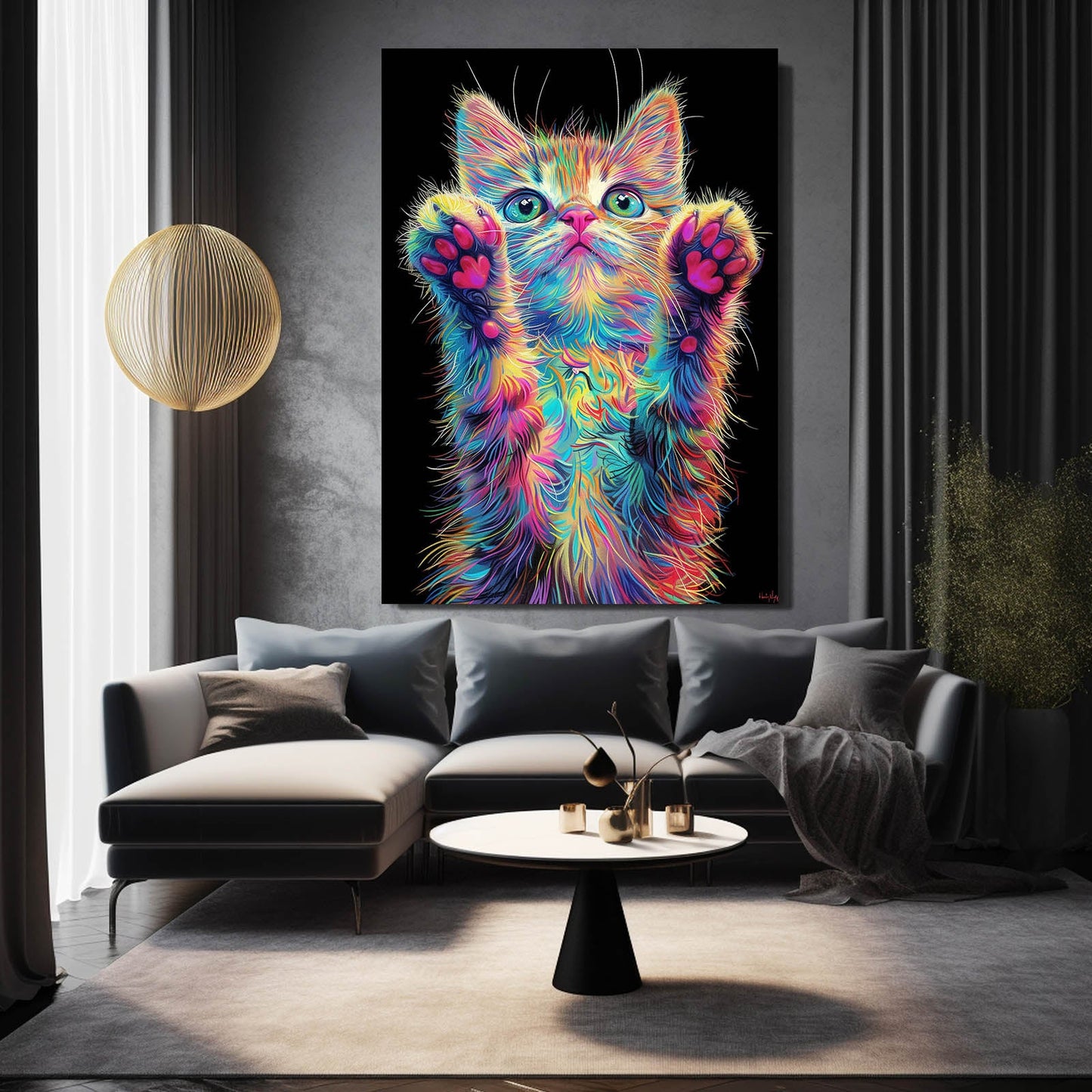 Neon Paws Cat Wall Art