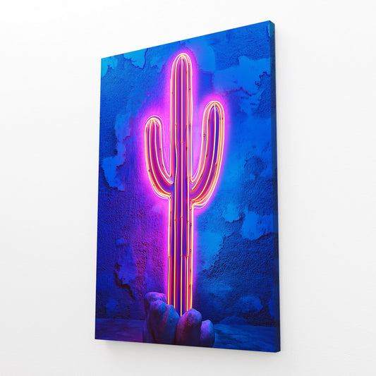 Neon Sign Glow Cactus Wall Decor – angled canvas view on white background