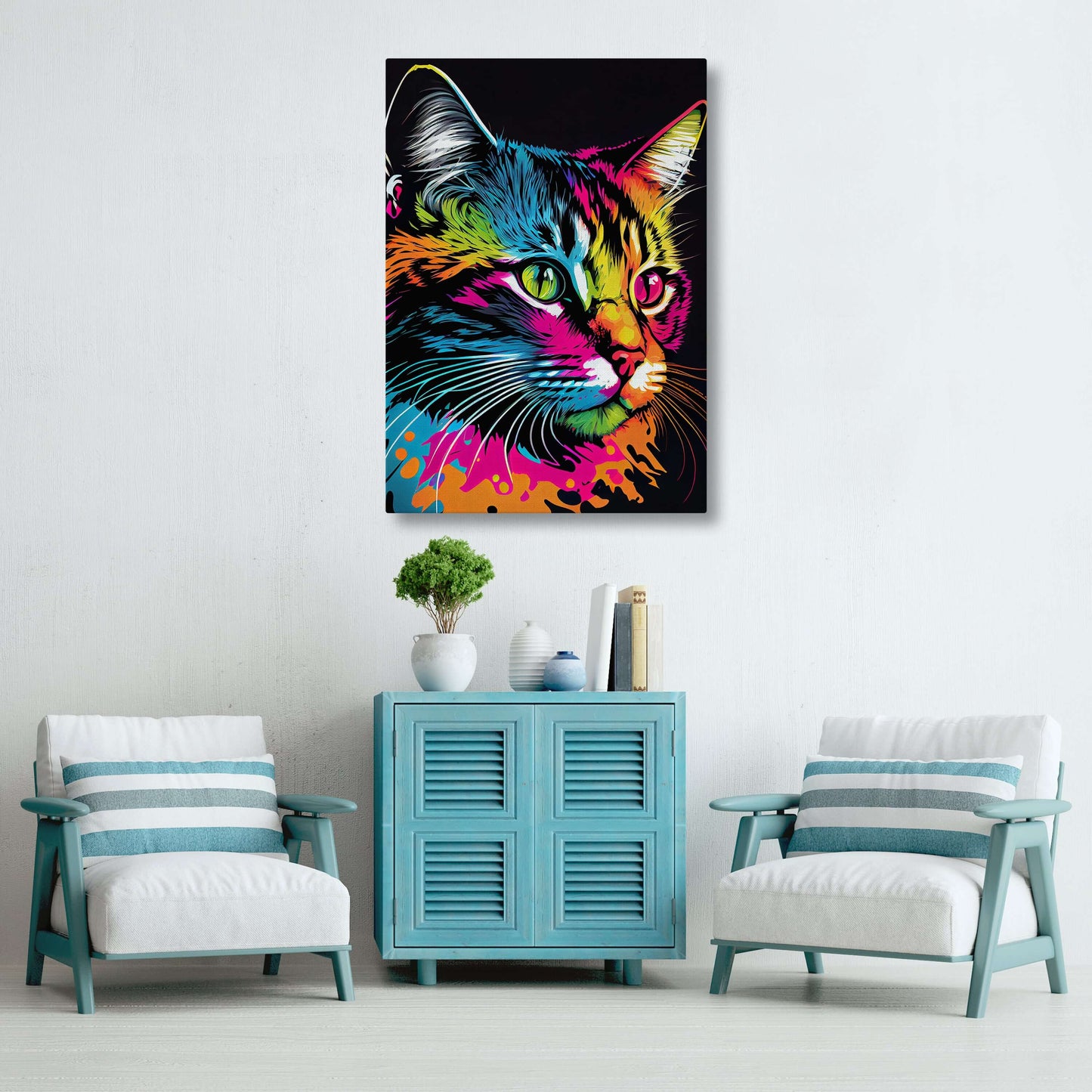 Neon Splash Cat Wall Art