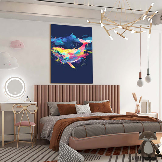 Neon Whale Watercolor Art — digital canvas print in blue tones, view 3