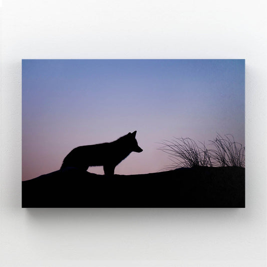 Night Wolf Art — minimalist canvas print in blue tones