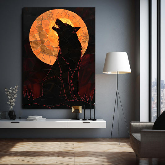 Night Wolf Wall Art — digital canvas print in orange tones, view 3
