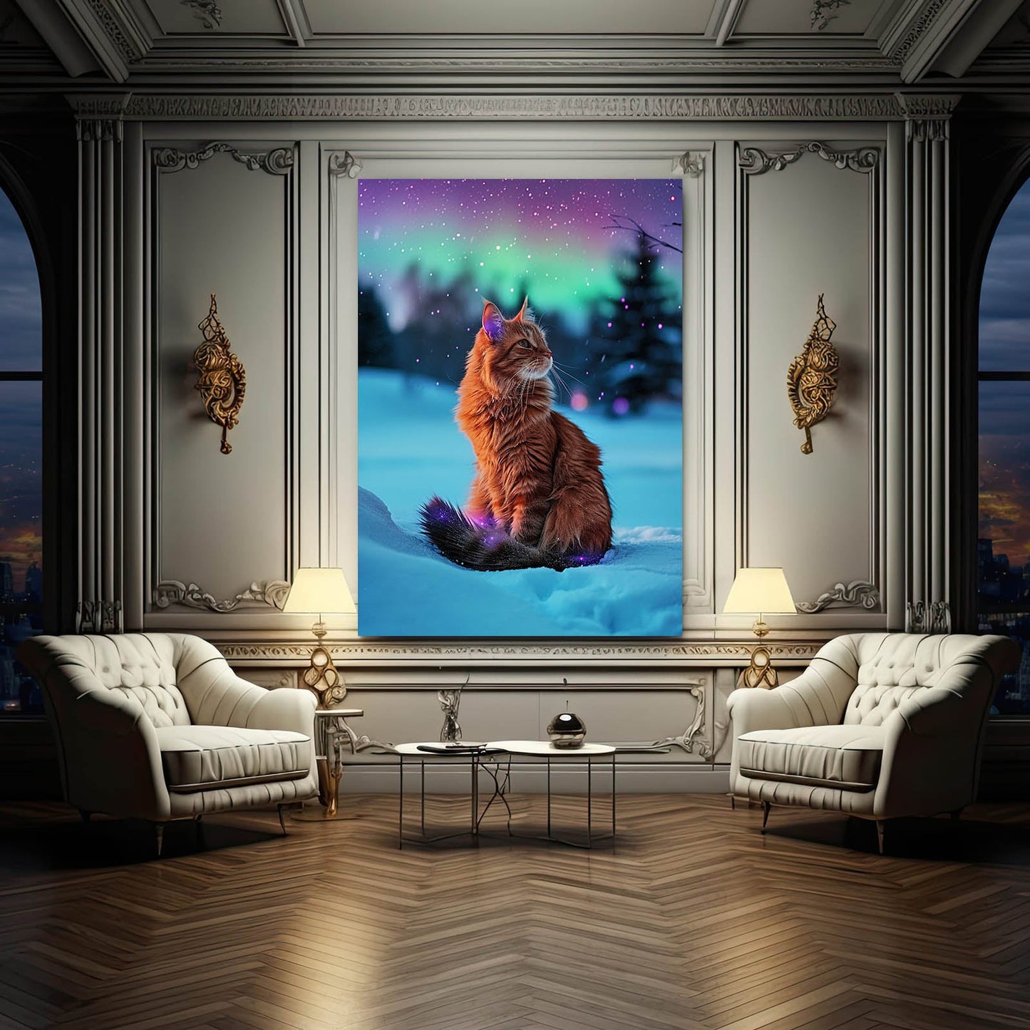 Northern Lights Cat Art
