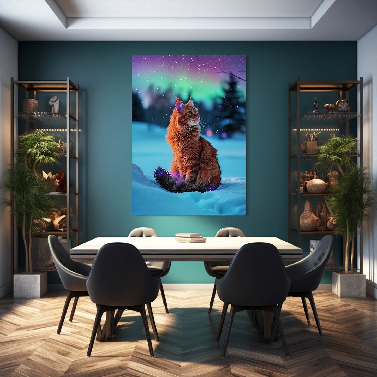 Northern Lights Cat Art