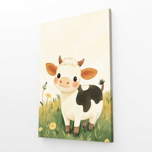 Nursery Cow Artwork – angled canvas view on white background