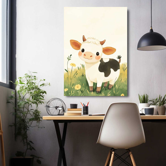 Nursery Cow Artwork – angled canvas view on white background