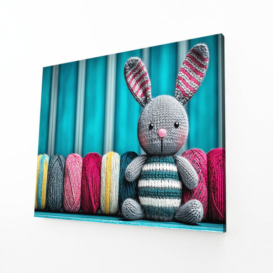 Nursery Rabbit Canvas Art – angled canvas view on white background