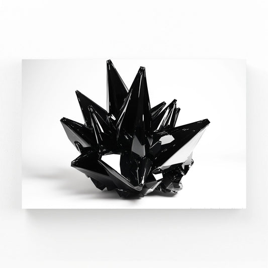 Obsidian Crystal Cluster Abstract Wall Art – angled canvas view on white background