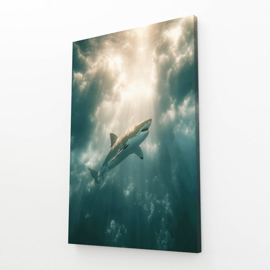 Ocean Light Shark Photography Canvas – angled canvas view on white background