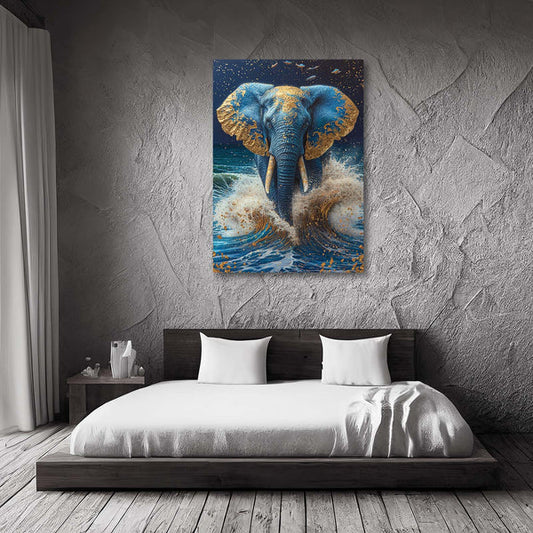 Ocean Majesty Elephant Art — fantasy canvas print in blue tones, view 3