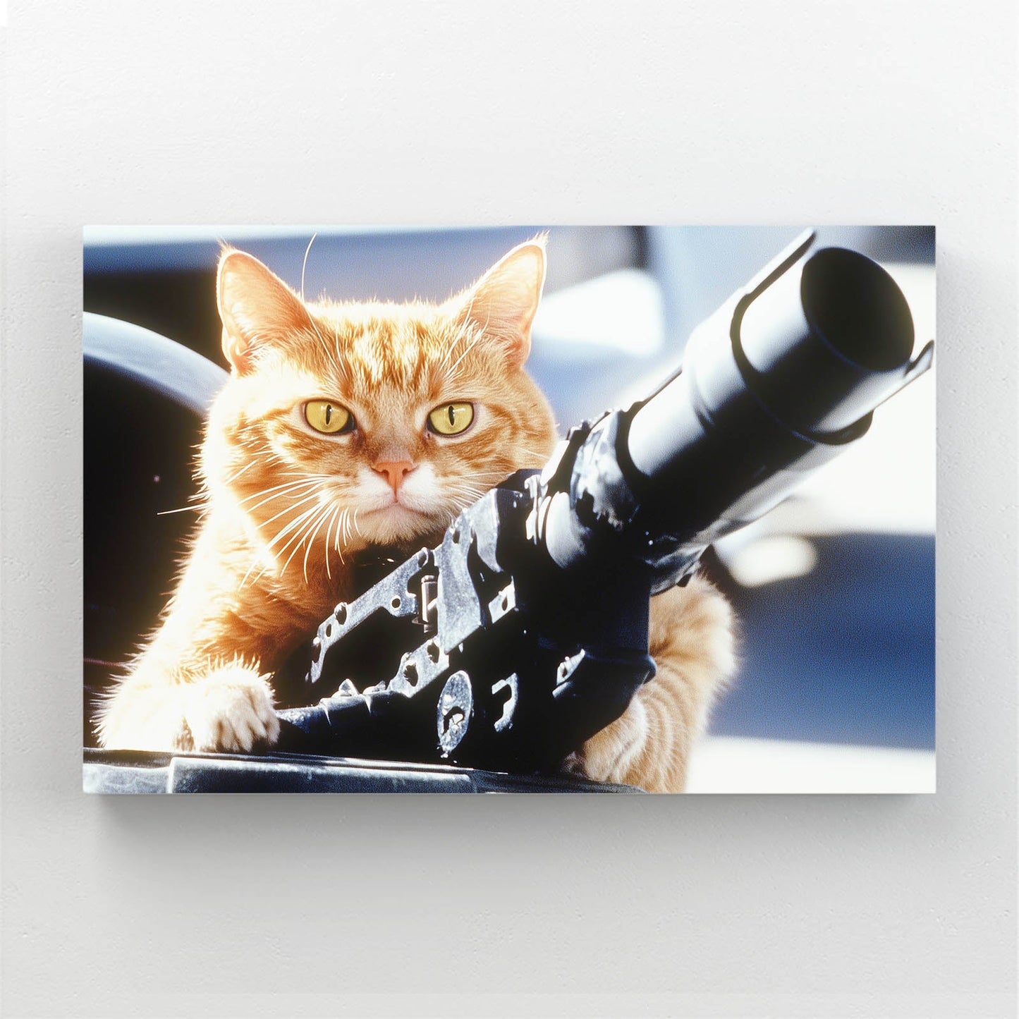 Orange Cat Pointing a Gun Wall Art