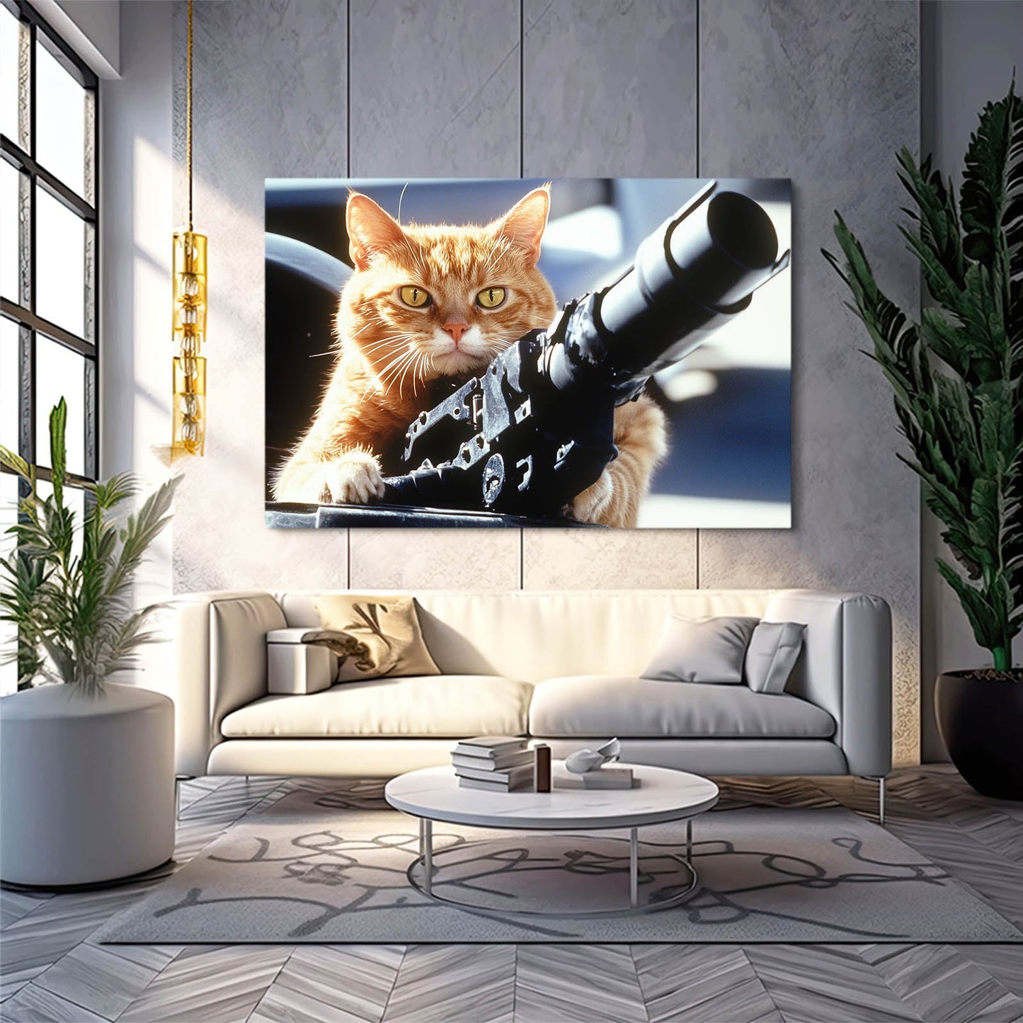 Orange Cat Pointing a Gun Wall Art