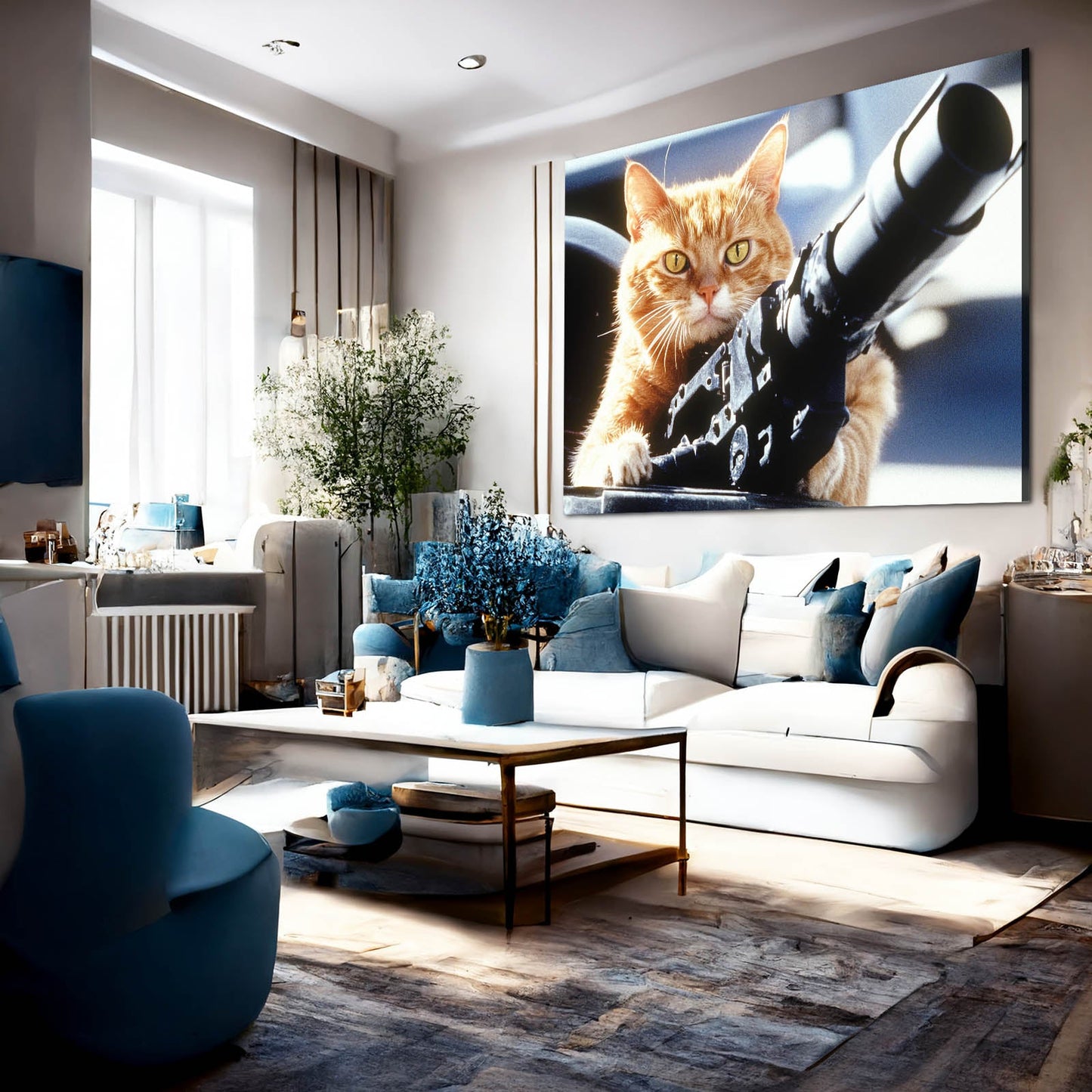 Orange Cat Pointing a Gun Wall Art