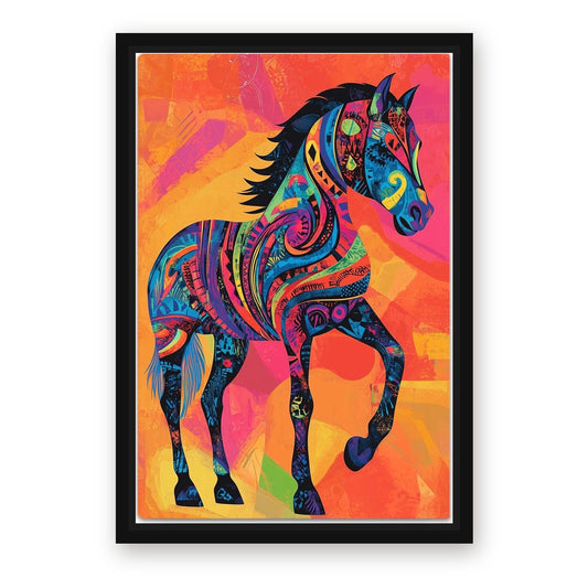 Orange Horse Wall Art – with Premium Black wood frame
