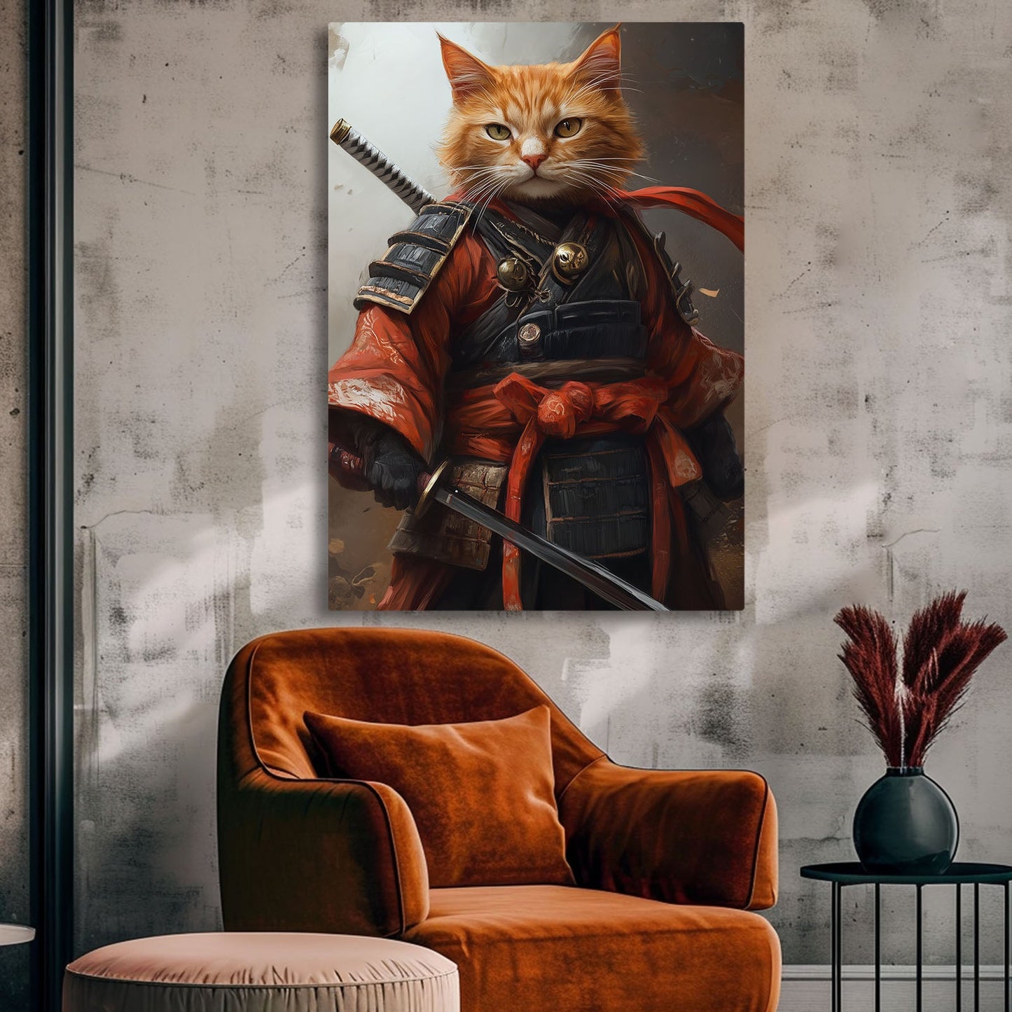 Orange Samurai Warrior Cat Wall Art