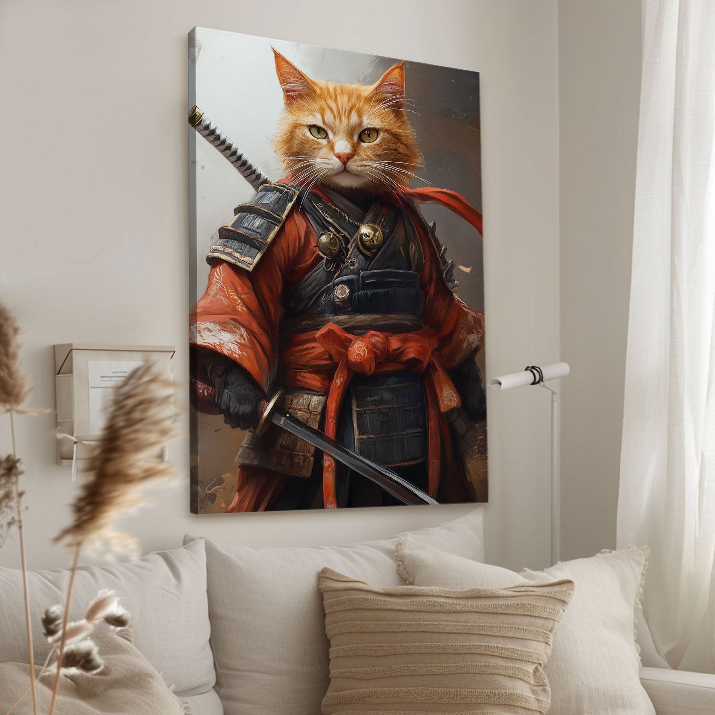 Orange Samurai Warrior Cat Wall Art