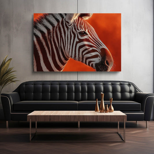 Orange Zebra Wall Art – styled in a furnished interior