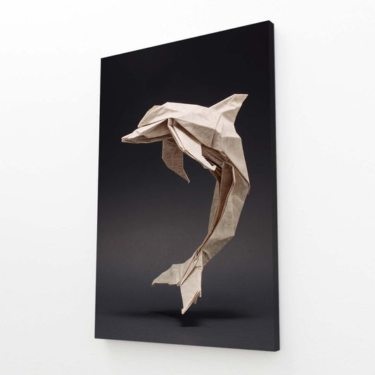 Origami Fold Dolphin Art – angled canvas view on white background