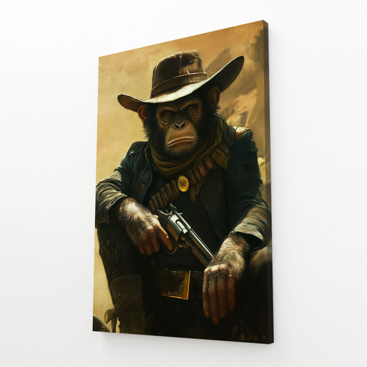Outlaw Cowboy Monkey Wall Decor – angled canvas view on white background