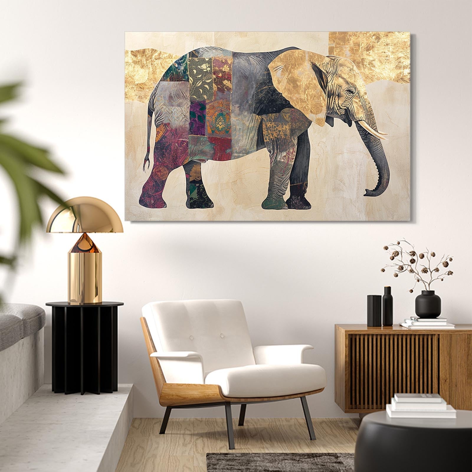 Elephant Textile Collage Art